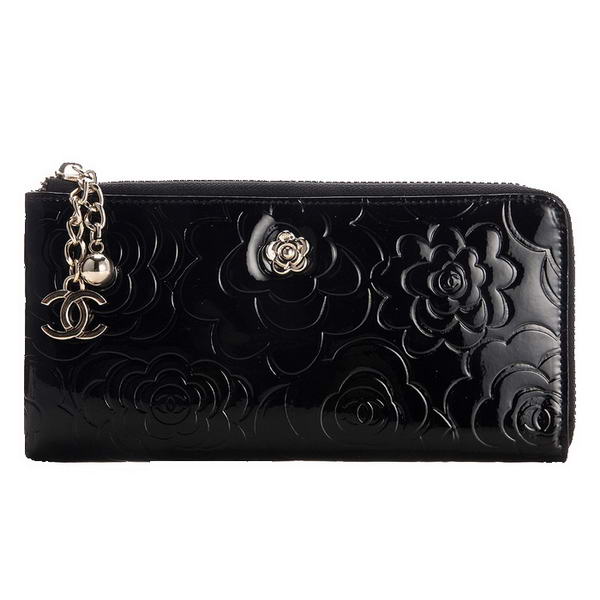 Replica Chanel Flower Leather Zippy Wallet A30319 Black
